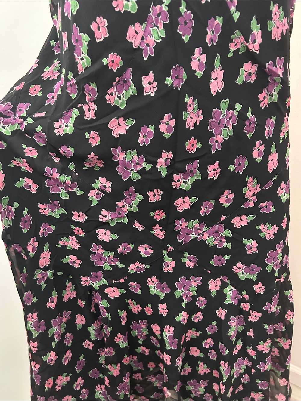 VTG Silk Chiffon Midi Dress with Pink & Green Floral Print bias-cut 16W - Picture 13 of 16